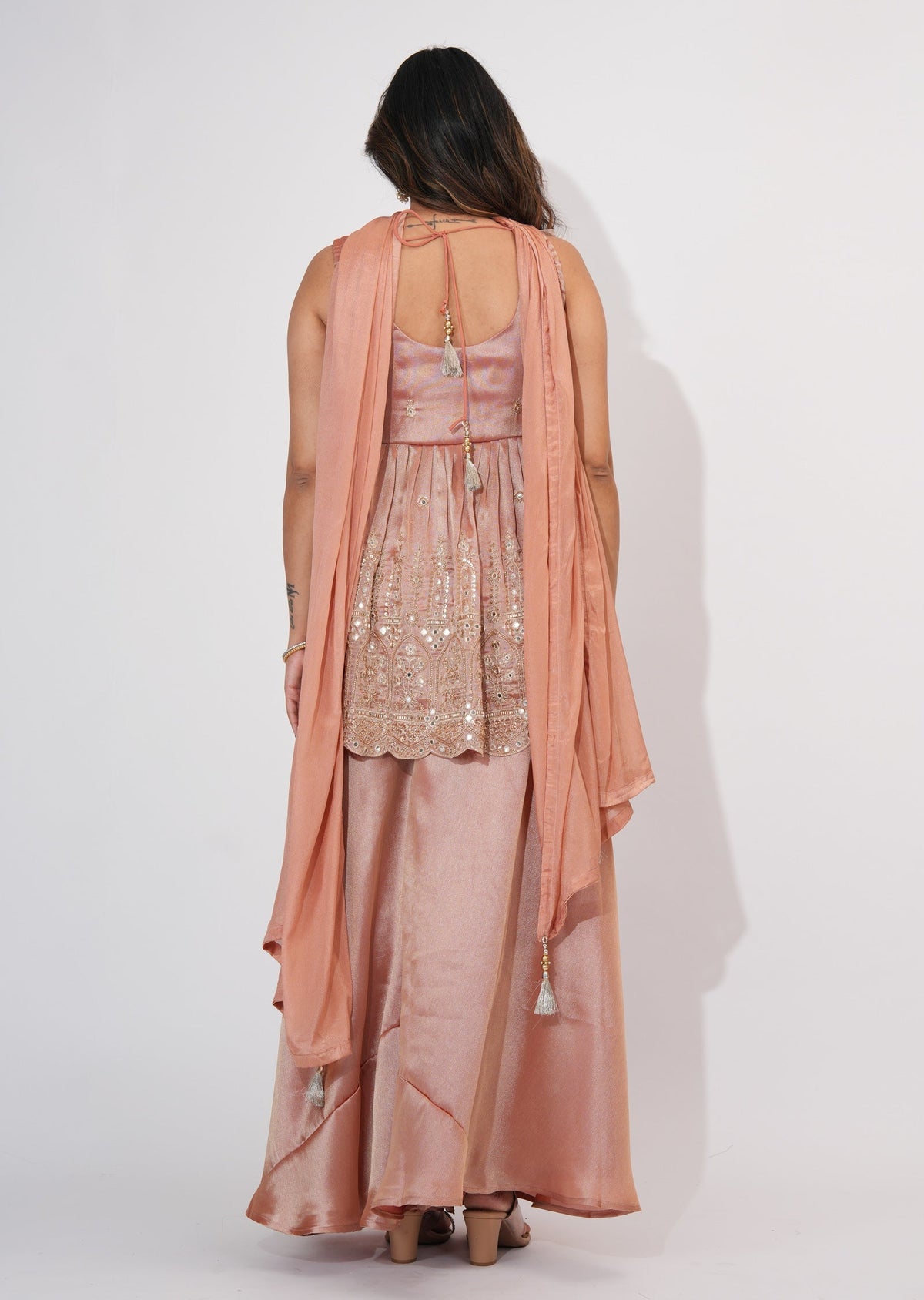 Peach Tissue Sharara Set