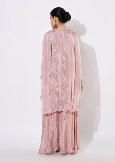 Onion Pink Chinnon Sharara Set