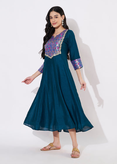 Rama Blue Vichitra Silk Frock style kurti