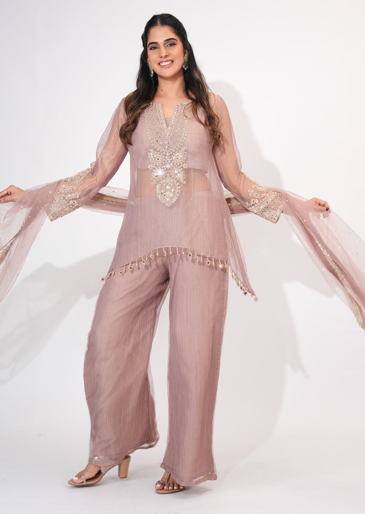 Onion Pink Salsa Sharara Set