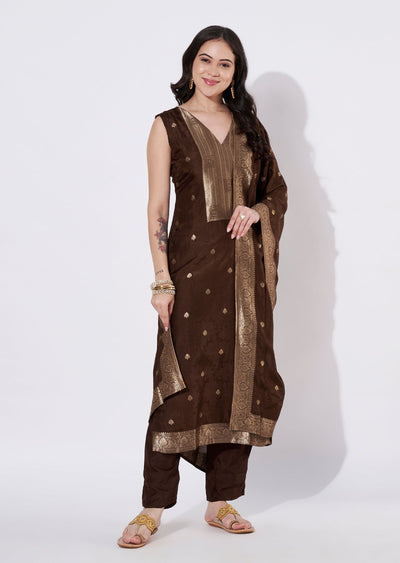 Brown Silk Straight cut suit