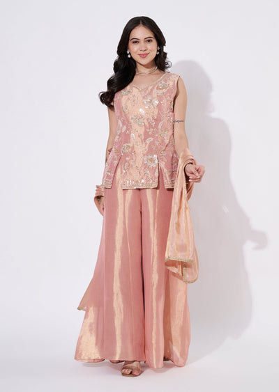 Peach Tissue Sharara Set