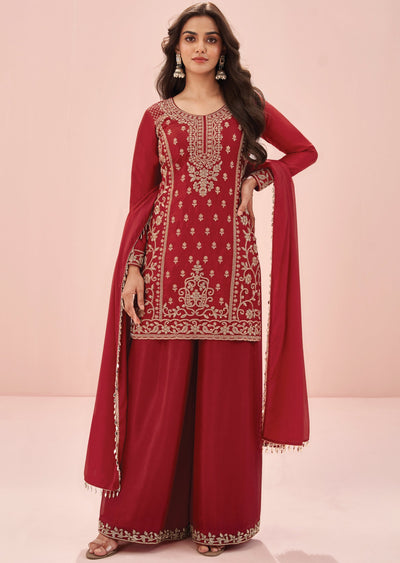 Red Chinnon Sharara Set