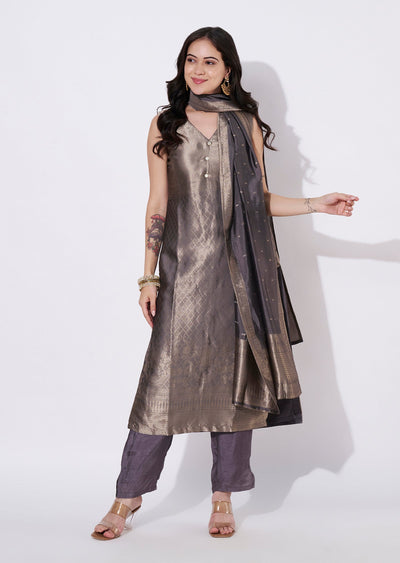 Grey Silk Straight cut suit