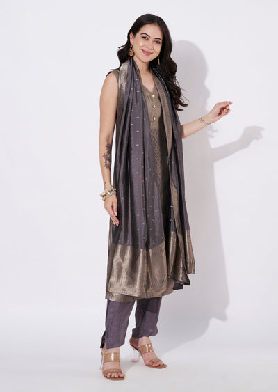 Grey Silk Straight cut suit
