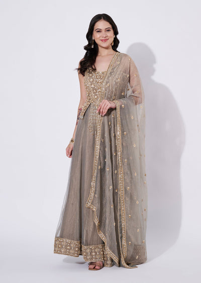 Grey Tissue Sharara Set