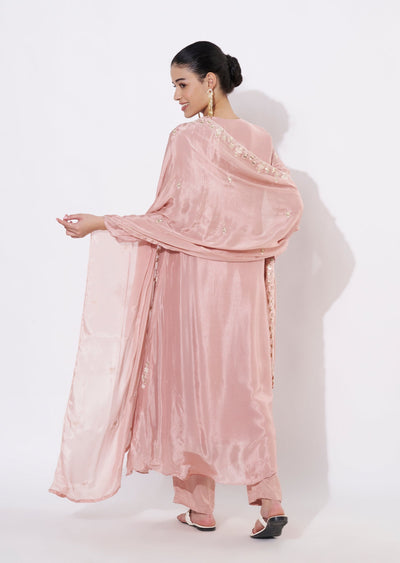 Peach Chinnon Anarkali Suit