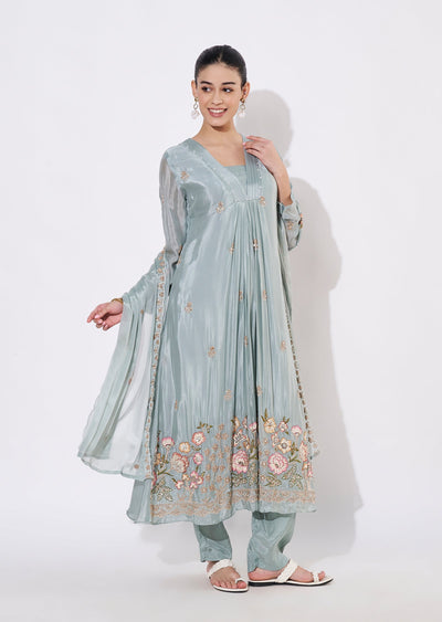 Light Blue Chinnon Anarkali Suit