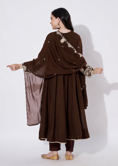 Brown Silk Anarkali Suit