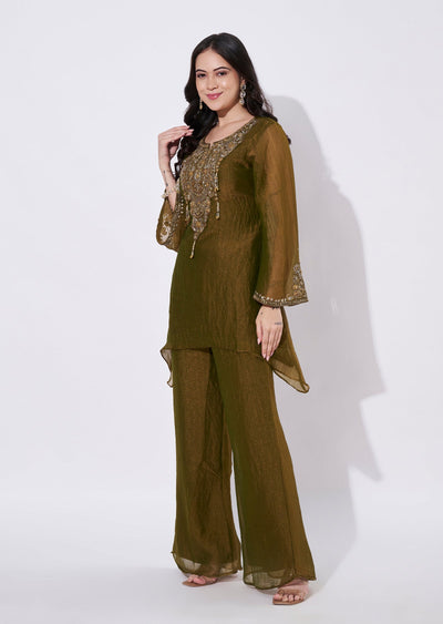 Mehndi Green Tissue Sharara Set