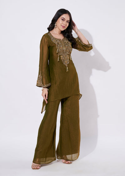 Mehndi Green Tissue Sharara Set