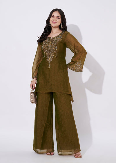 Mehndi Green Tissue Sharara Set