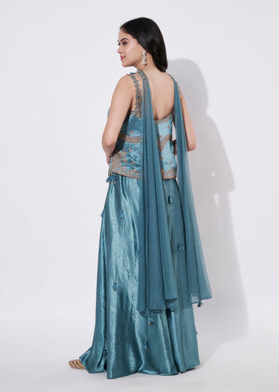 Dusty Blue Silk Sharara Set