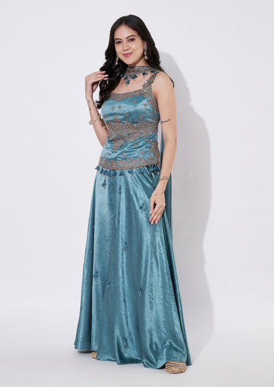 Dusty Blue Silk Sharara Set
