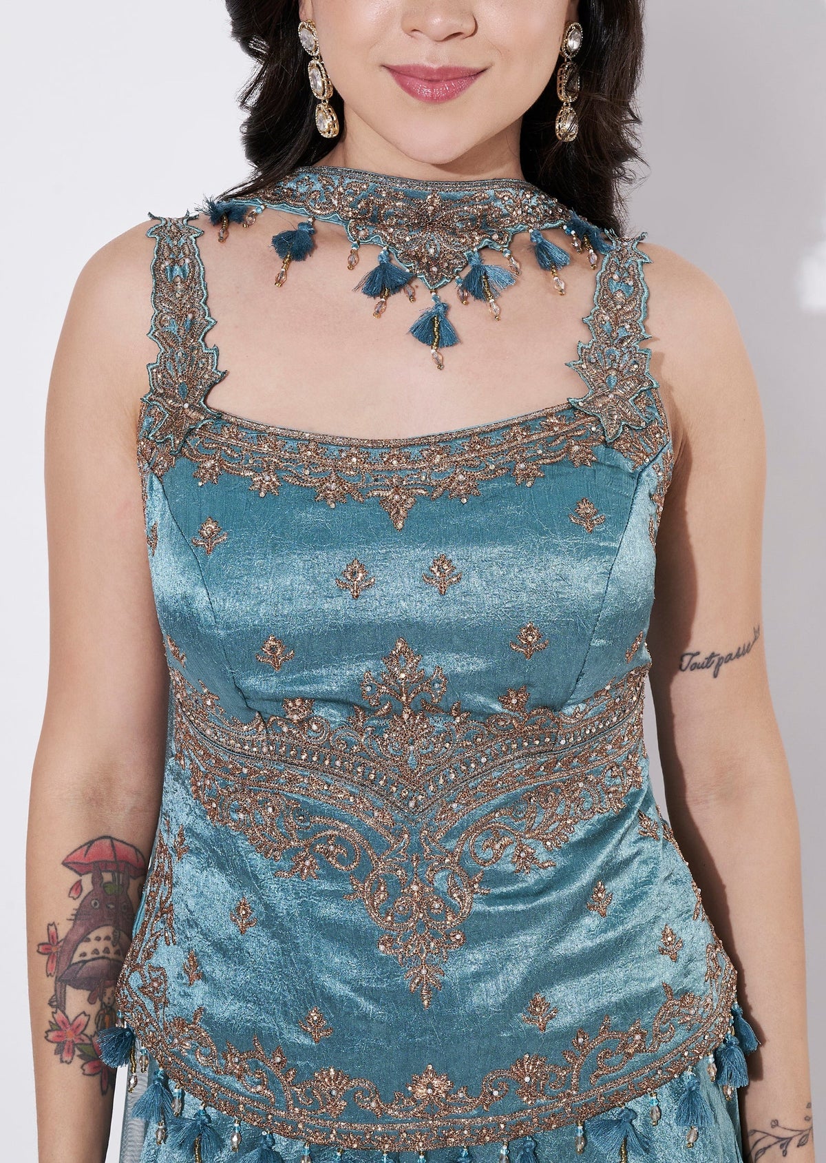 Dusty Blue Silk Sharara Set