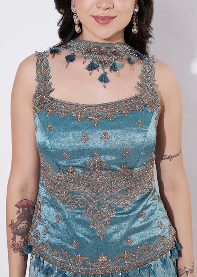 Dusty Blue Silk Sharara Set