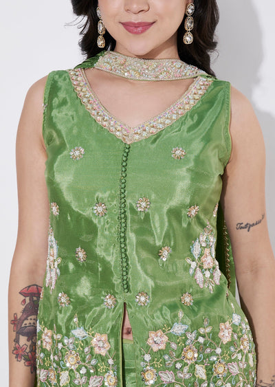 Green Tissue Sharara Set