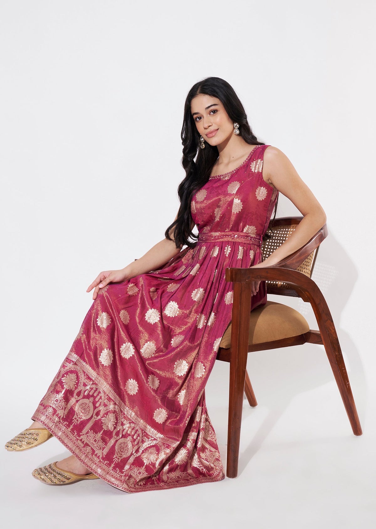 Magenta Banaras Long Kurti