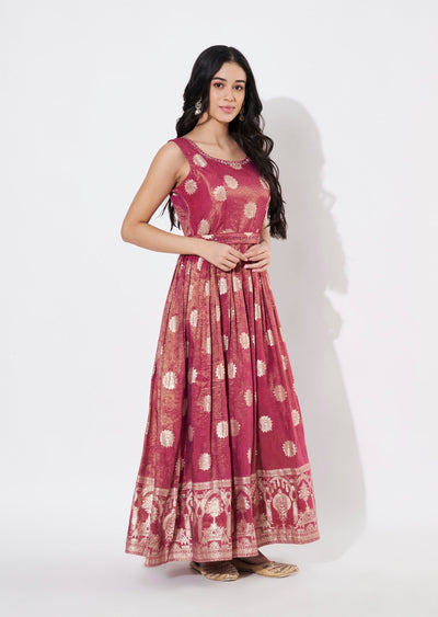 Magenta Banaras Long Kurti