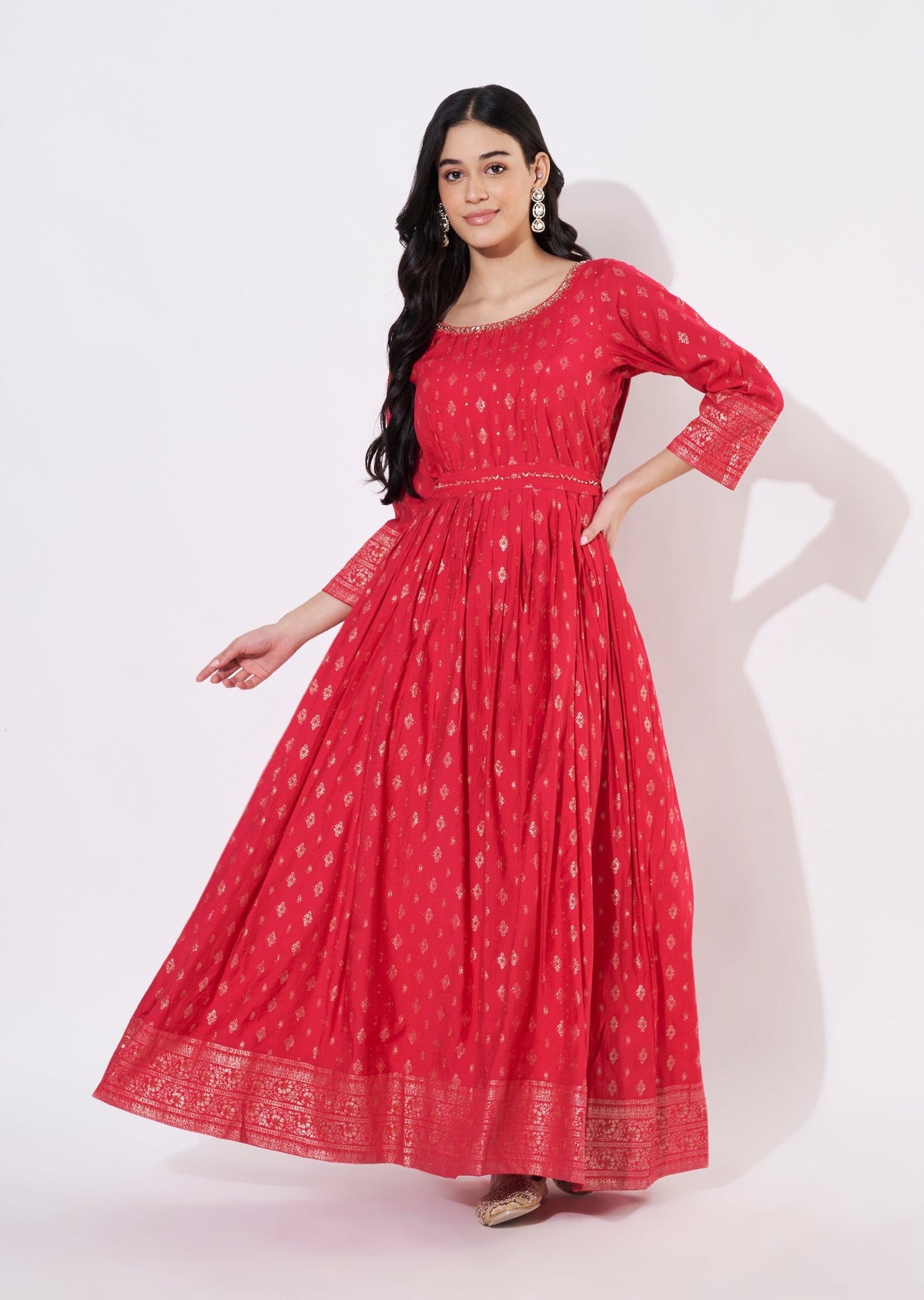 Rani Pink Gold Long Kurti