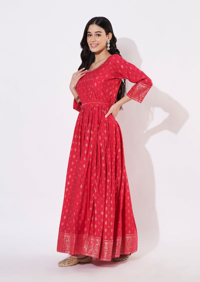 Rani Pink Gold Long Kurti