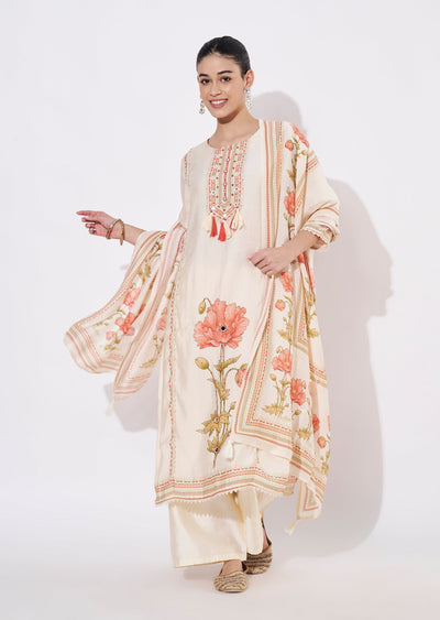Cream Silk Straight cut suit
