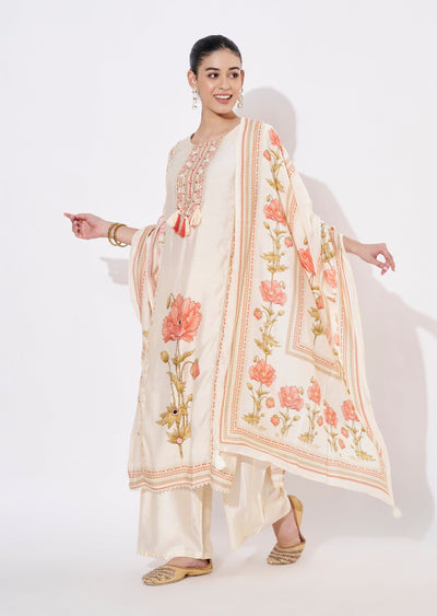 Cream Silk Straight cut suit