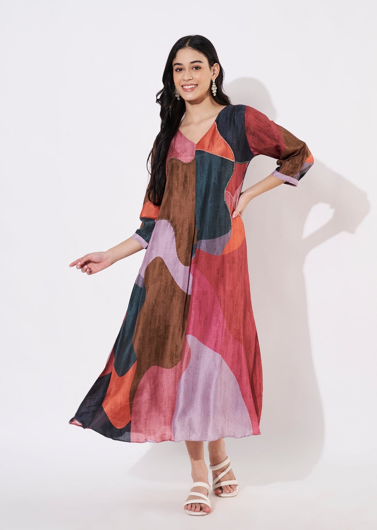 Multi Dola Silk Frock style kurti