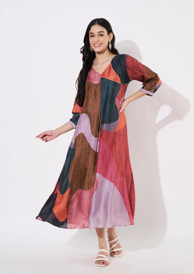 Multi Dola Silk Frock style kurti