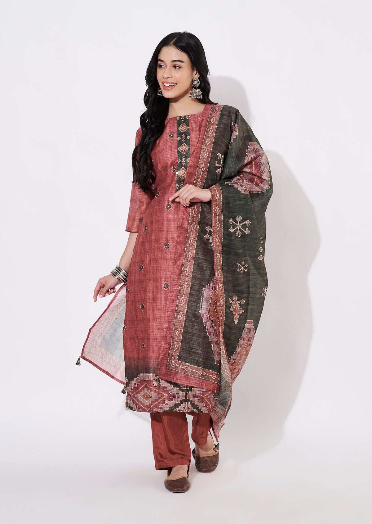 Dark Rust Jute Straight cut suit