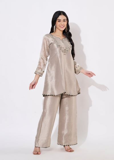 Light Grey Tissue Fusion wear kurti