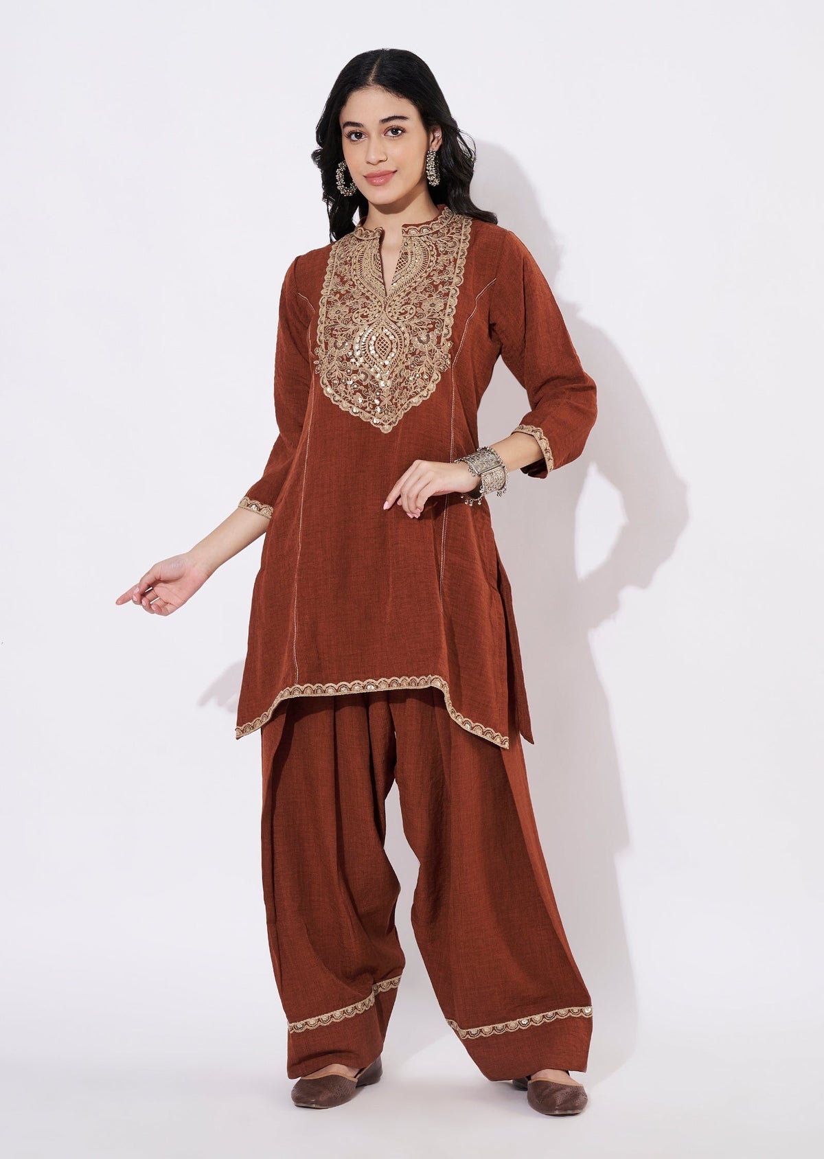 Dark Rust Polynesian Fusion wear kurti