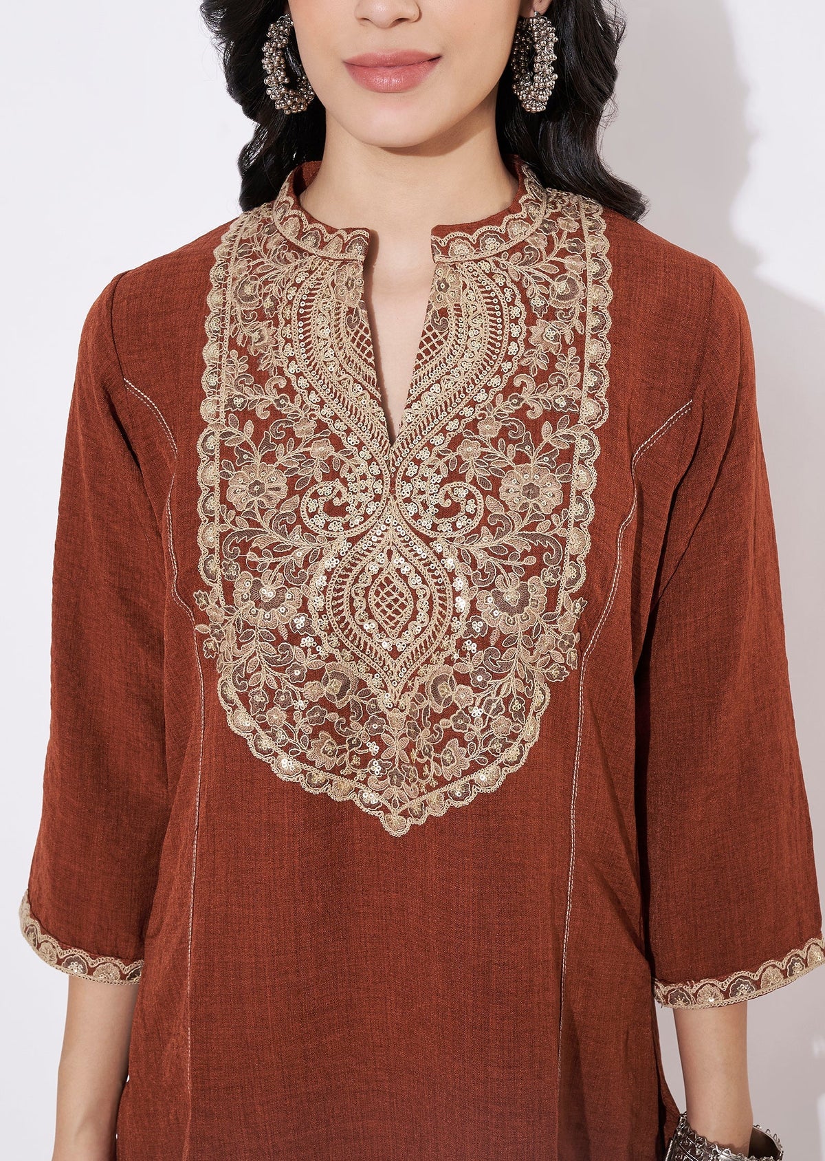 Dark Rust Polynesian Fusion wear kurti