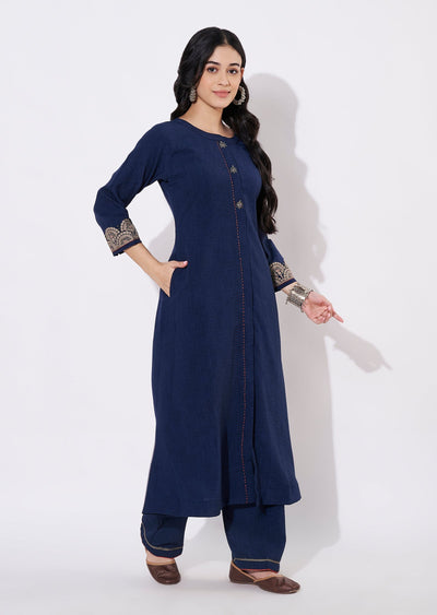 Navy Blue Gold Fusion wear kurti