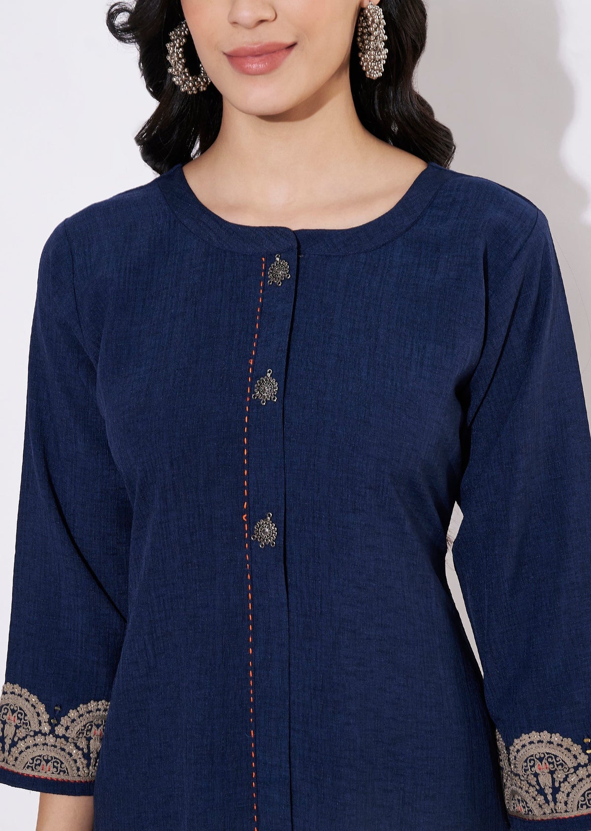 Navy Blue Gold Fusion wear kurti