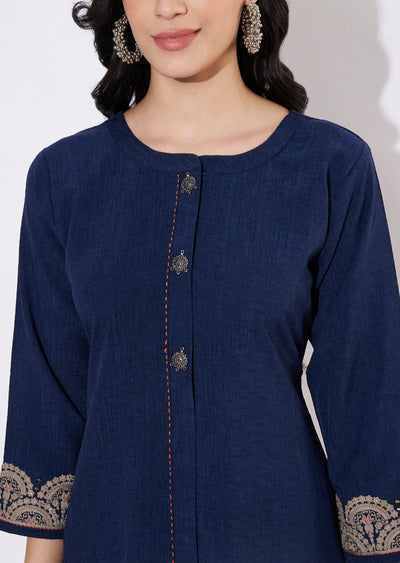 Navy Blue Gold Fusion wear kurti