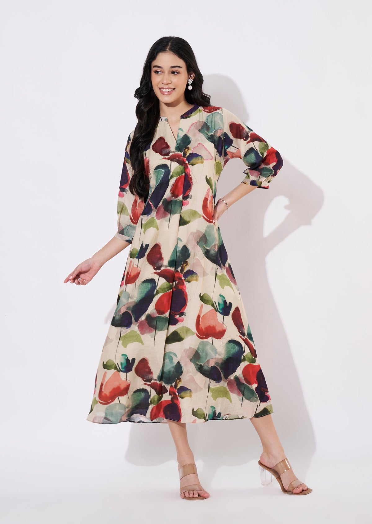 Mehndi Green Linen Silk Frock style kurti