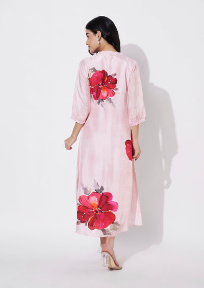 Baby Pink Dola Silk Frock style kurti