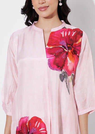 Baby Pink Dola Silk Frock style kurti