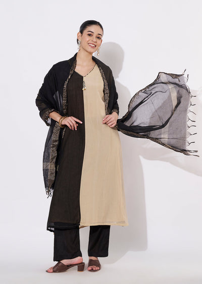 Black Mul Chanderi Anarkali Suit
