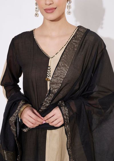 Black Mul Chanderi Anarkali Suit