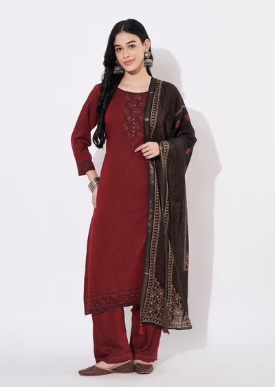 Maroon Silk Straight cut suit