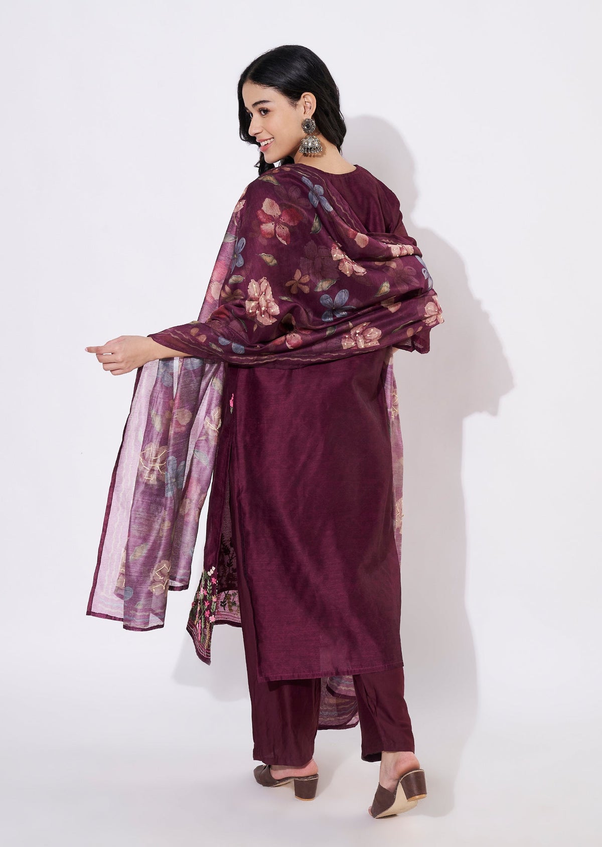 Wine Chanderi Straight cut suit