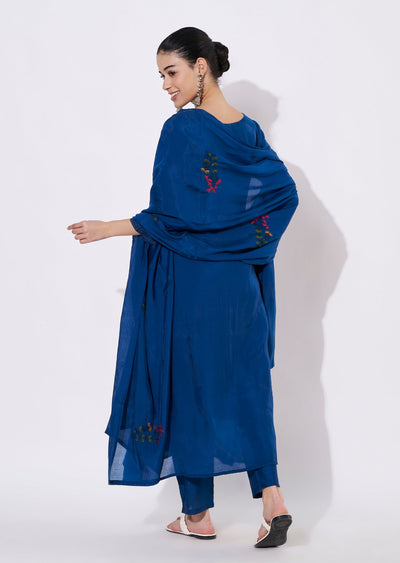 Teal Blue Mul Chanderi Anarkali Suit
