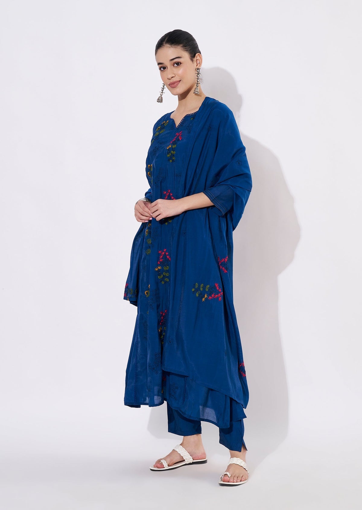 Teal Blue Mul Chanderi Anarkali Suit