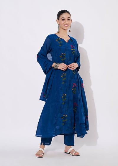 Teal Blue Mul Chanderi Anarkali Suit