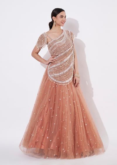 Peach Net Crop top Set