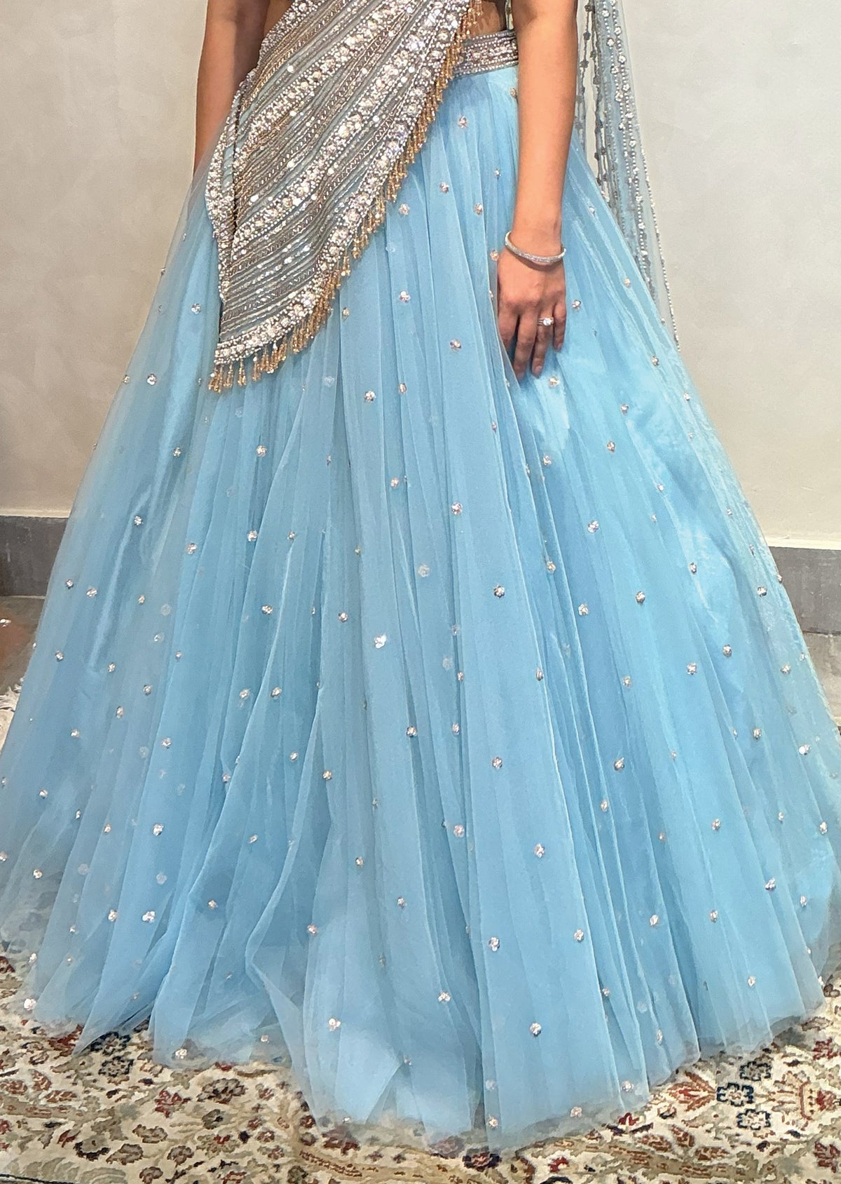 Ice Blue Net Crop top Set