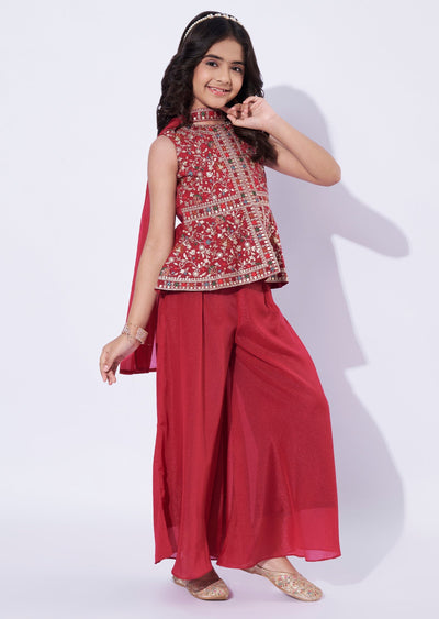 Maroon Girls Sharara Set