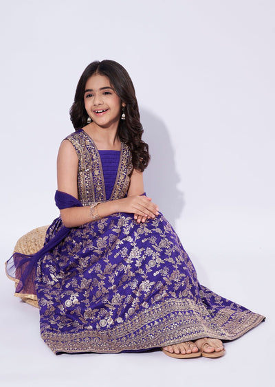 Purple Banaras Girls Ghagra Choli
